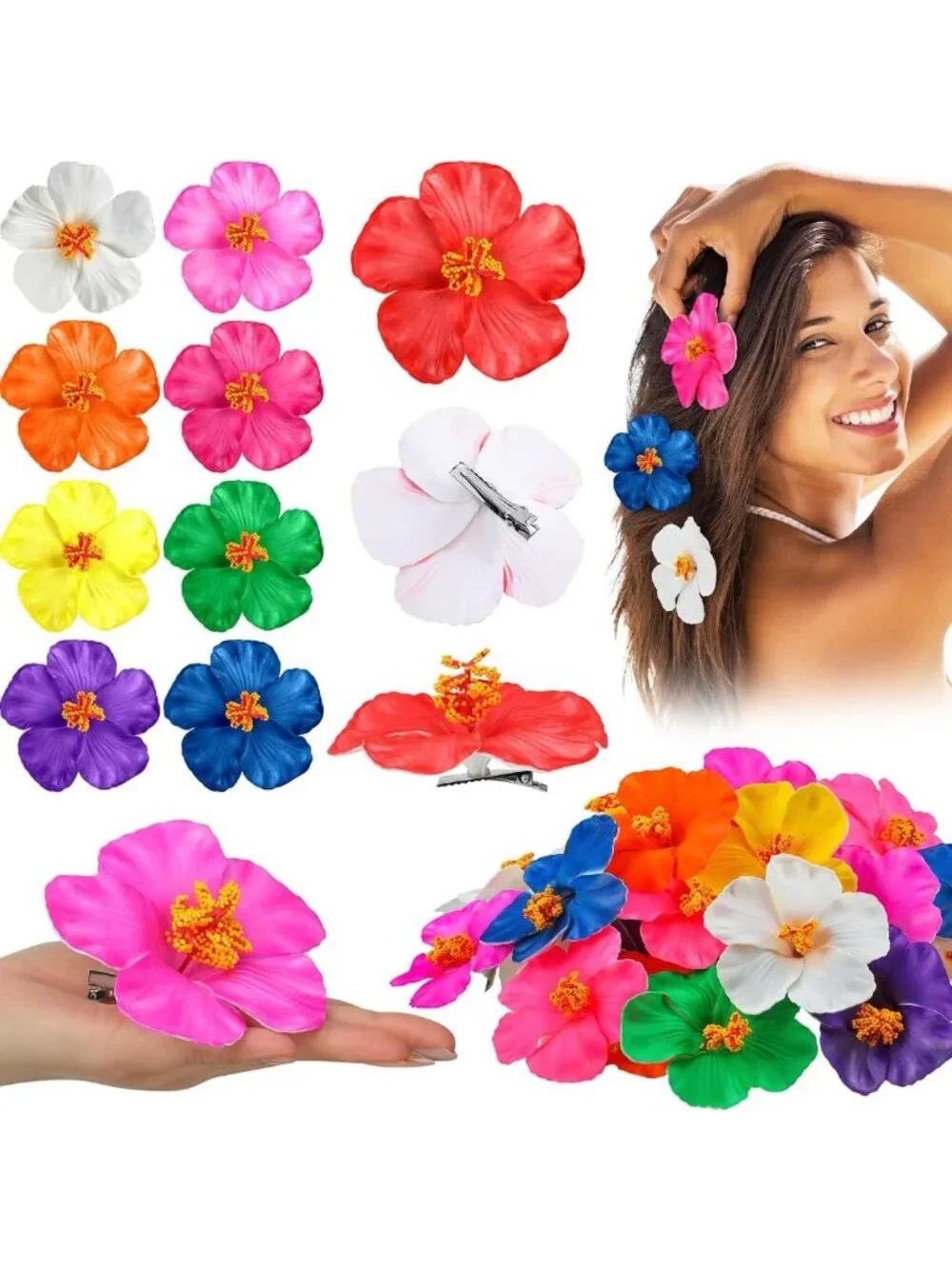 45 Pcs Hibiscus Hair Clips - Colorful Floral Accessories for Weddings & Beach